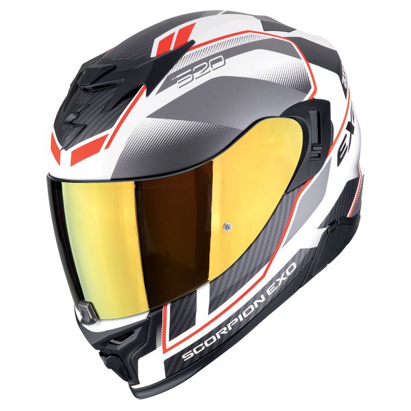 SCORPION EXO - 520 EVO AIR LENA - BIANCO OPACO - ARGENTO - ROSSO - CASCO INTEGRALE SPORT RACING