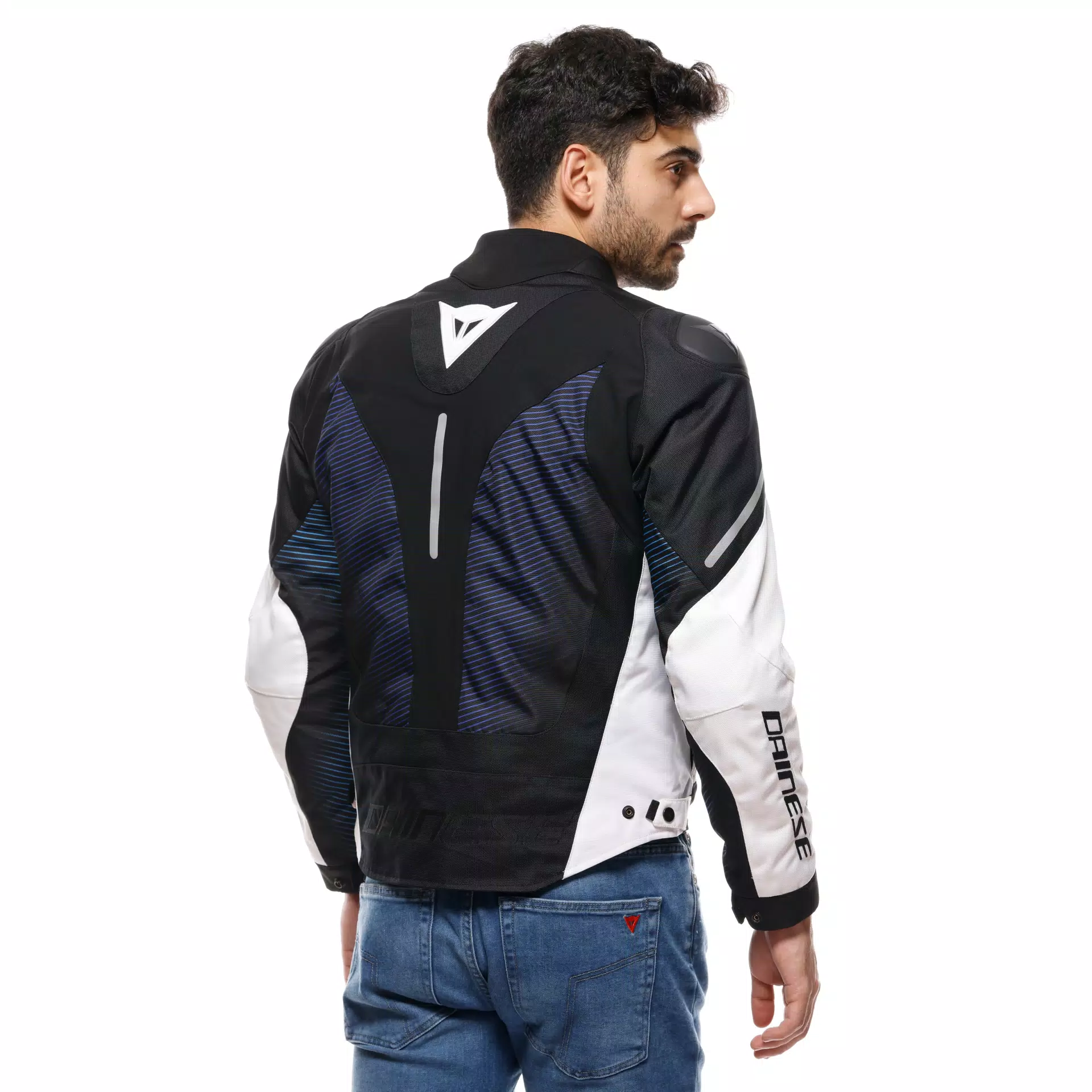 DAINESE GIACCA SUPER SPRINT - BLACK / BLUE / WHITE - NERO BLU BIANCO - GIACCA MOTO IMPERMEABILE SPORTIVA IN TESSUTO D-DRY - immagine 4