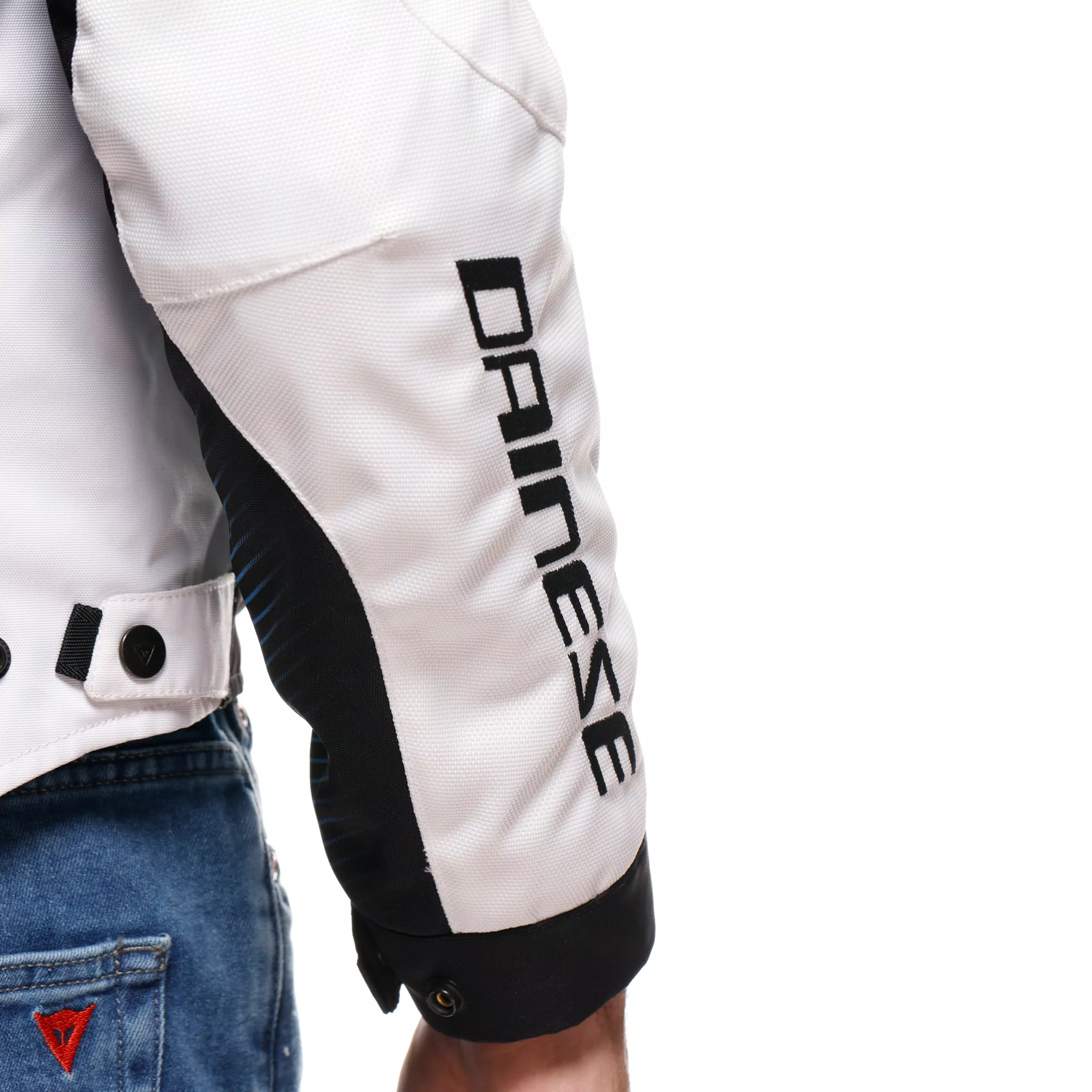 DAINESE GIACCA SUPER SPRINT - BLACK / BLUE / WHITE - NERO BLU BIANCO - GIACCA MOTO IMPERMEABILE SPORTIVA IN TESSUTO D-DRY - immagine 6