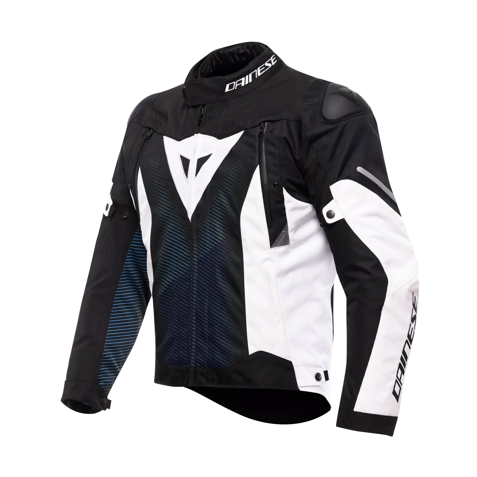 DAINESE GIACCA SUPER SPRINT - BLACK / BLUE / WHITE - NERO BLU BIANCO - GIACCA MOTO IMPERMEABILE SPORTIVA IN TESSUTO D-DRY - immagine 2